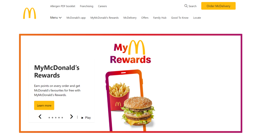 McDonald website Carousel